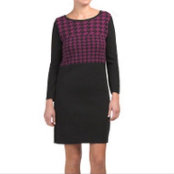 Italian Made Chiaramente Houndstooth Knit Dress L - Picture 1 of 7